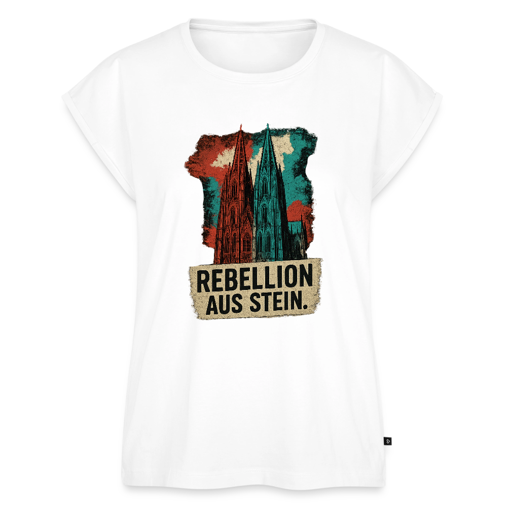 Domstadtrebell - Rebellion aus Stein - Frauen T-Shirt mit gerollten Ärmeln - Weiß