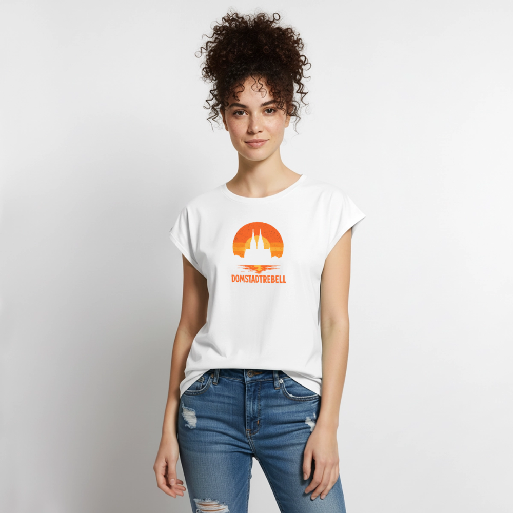 Domstadtrebell Sunset - Frauen T-Shirt mit gerollten Ärmeln - Weiß