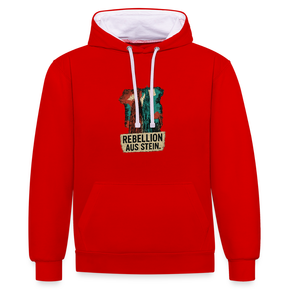 Domstadtrebell Kontrast-Hoodie "Rebellion aus Stein" - Rot/Weiß