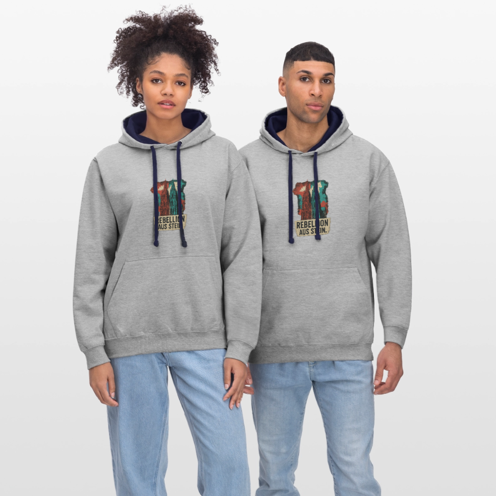 Domstadtrebell Kontrast-Hoodie "Rebellion aus Stein" - Grau meliert/Navy