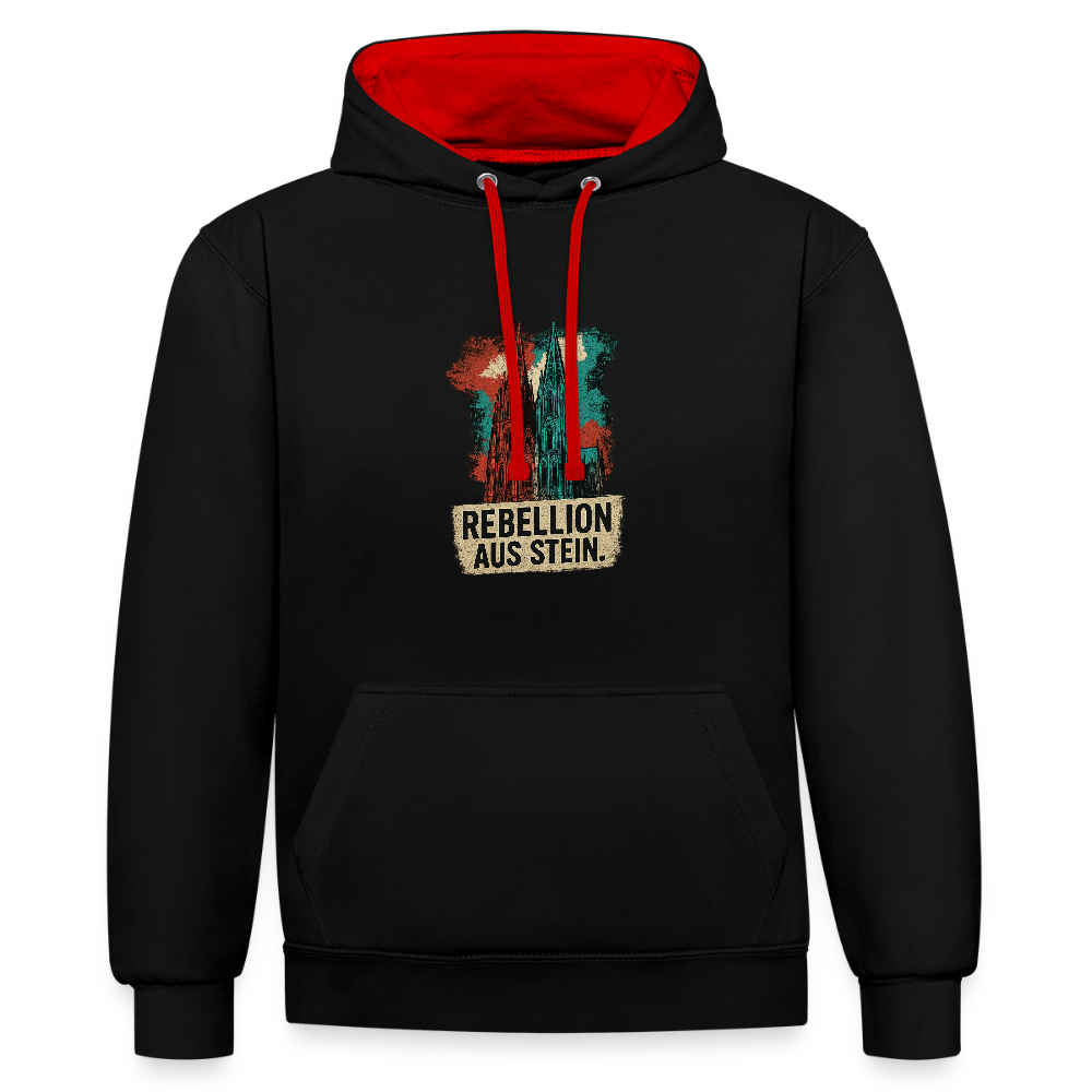 Domstadtrebell Kontrast-Hoodie "Rebellion aus Stein" - Schwarz/Rot