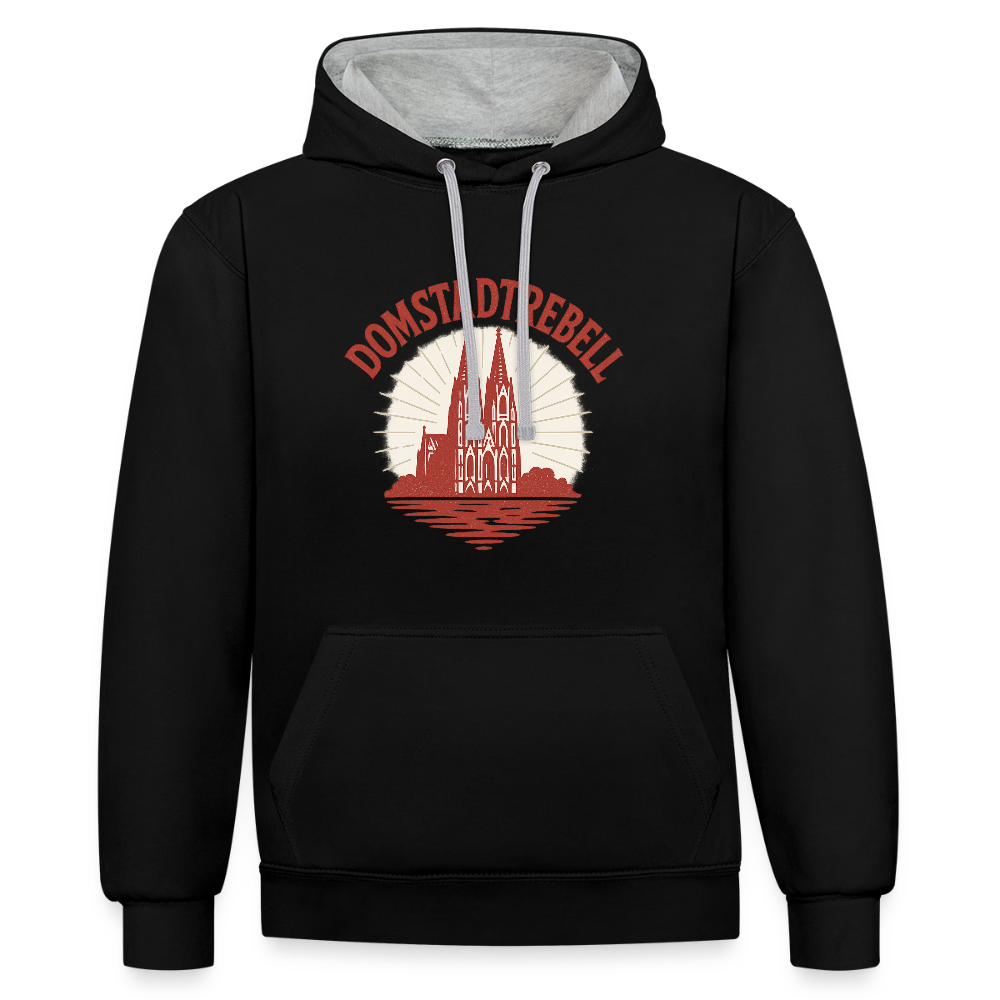Domstadtrebell Kontrast-Hoodie "Dom 1248" - Schwarz/Grau meliert