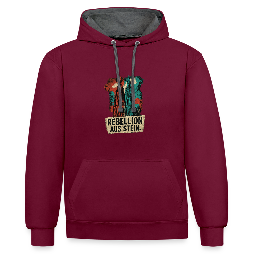 Domstadtrebell Kontrast-Hoodie "Rebellion aus Stein" - Weinrot/Anthrazit
