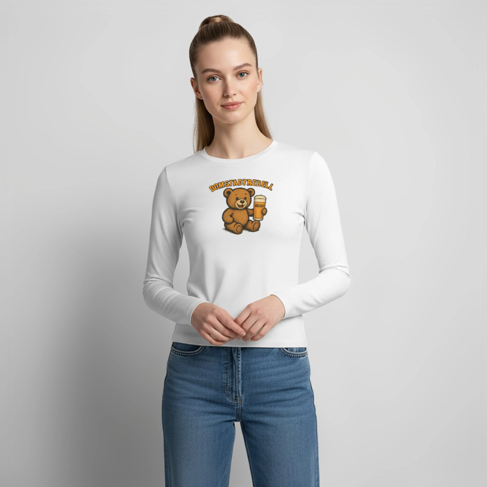 Domstadtrebell Kölschbär  - Frauen Slim Fit Langarmshirt - Weiß