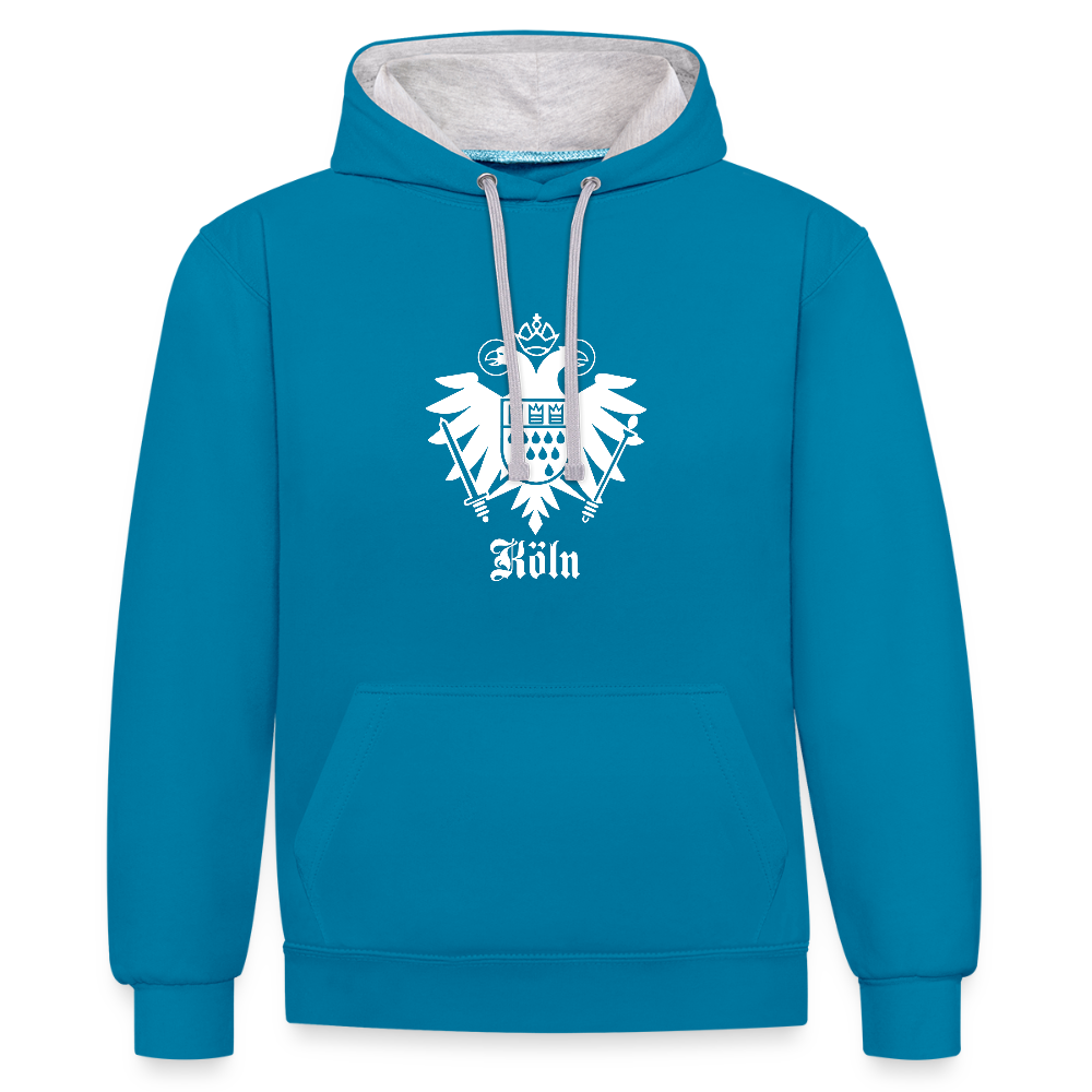 Domstadtrebell Kontrast-Hoodie "Köln Wappen" - Pfauenblau/Grau meliert