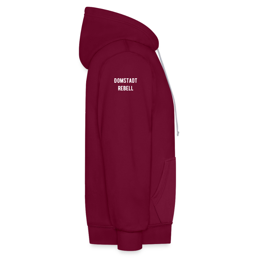 Domstadtrebell – Sunset Horizon Edition | Vintage Köln Kontrast-Hoodie | Kölner Dom im Sonnenuntergang - Weinrot/Anthrazit