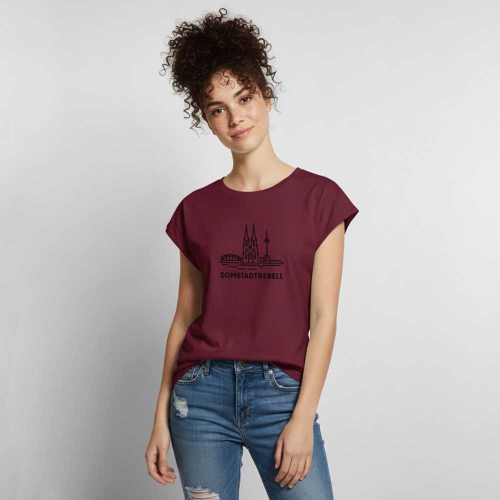 Domstadtrebell - Frauen T-Shirt mit gerollten Ärmeln - Burgunderrot