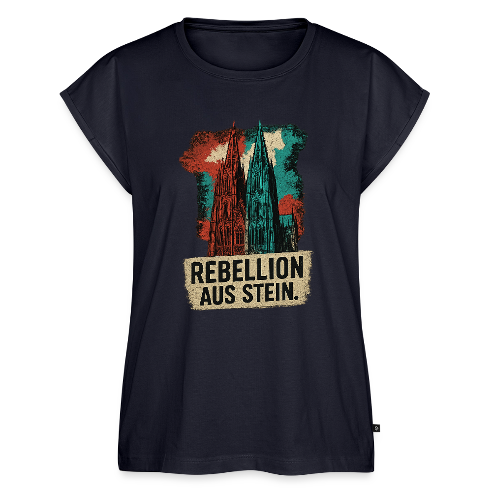 Domstadtrebell - Rebellion aus Stein - Frauen T-Shirt mit gerollten Ärmeln - Navy