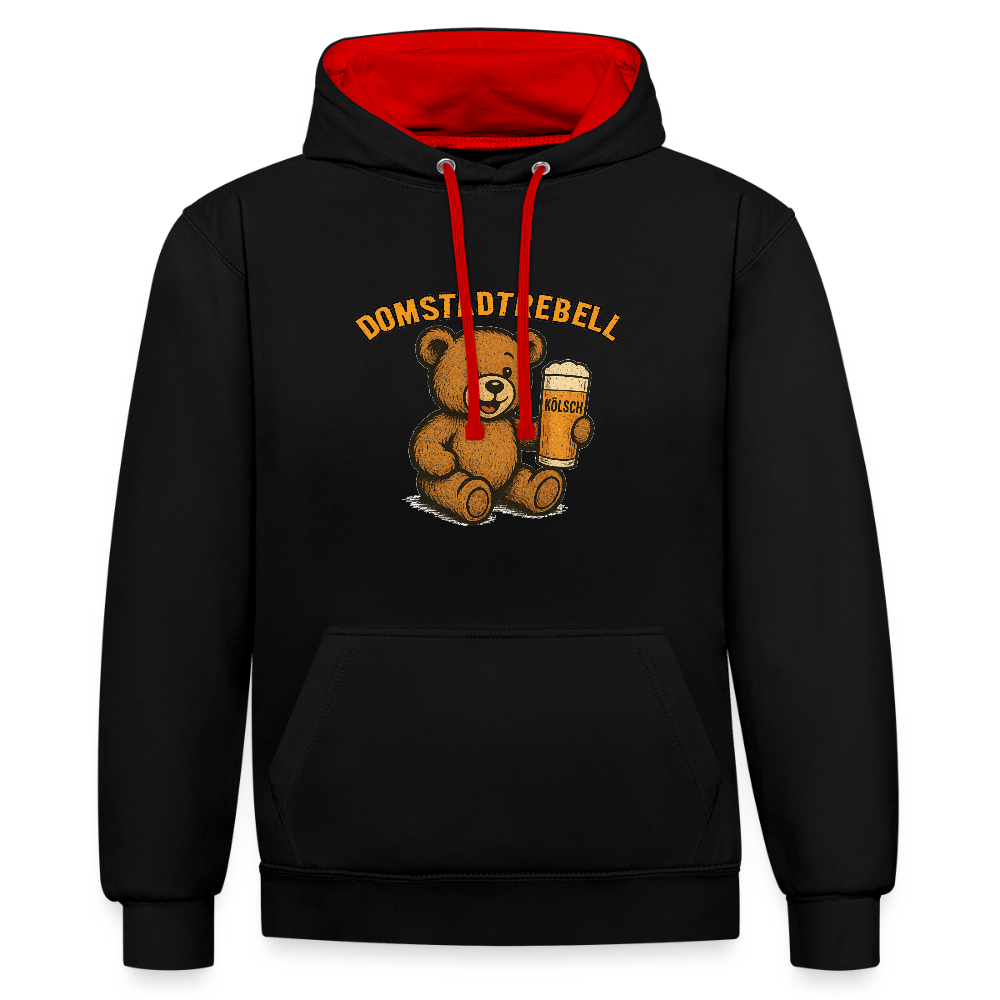 Domstadtrebell Kontrast-Hoodie "Kölschbär" - Schwarz/Rot