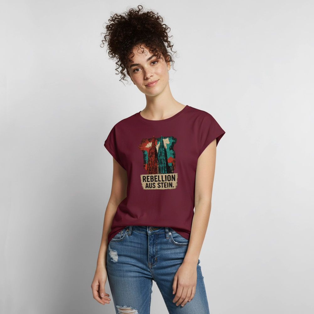 Domstadtrebell - Rebellion aus Stein - Frauen T-Shirt mit gerollten Ärmeln - Burgunderrot