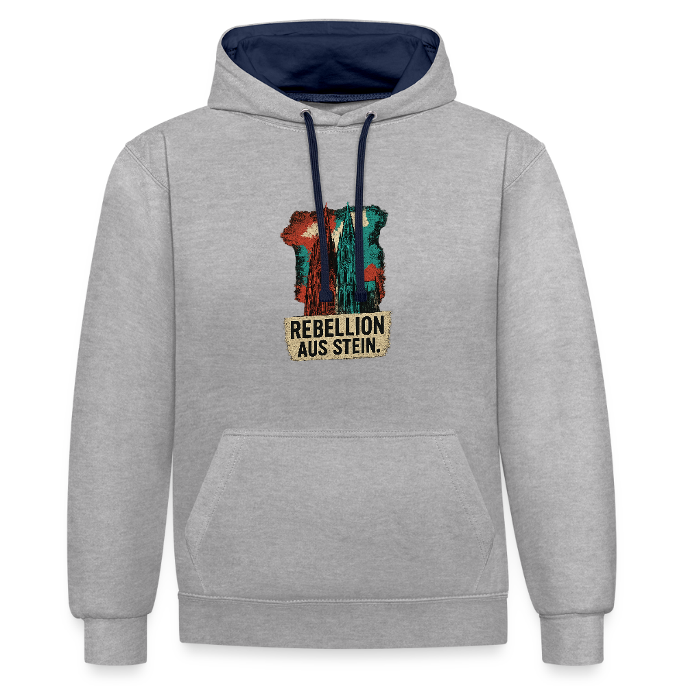 Domstadtrebell Kontrast-Hoodie "Rebellion aus Stein" - Grau meliert/Navy