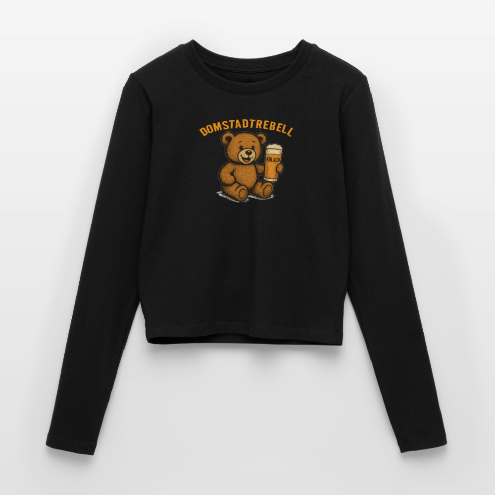 Domstadtrebell Kölschbär  - Frauen Slim Fit Langarmshirt - Schwarz