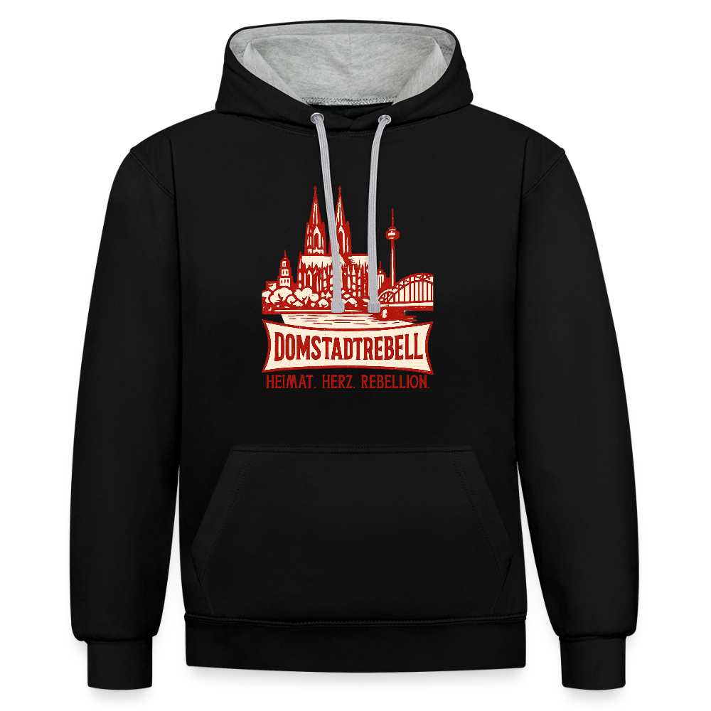 Domstadtrebell Kontrast-Hoodie "Heimat.Herz.Rebellion" - Schwarz/Grau meliert