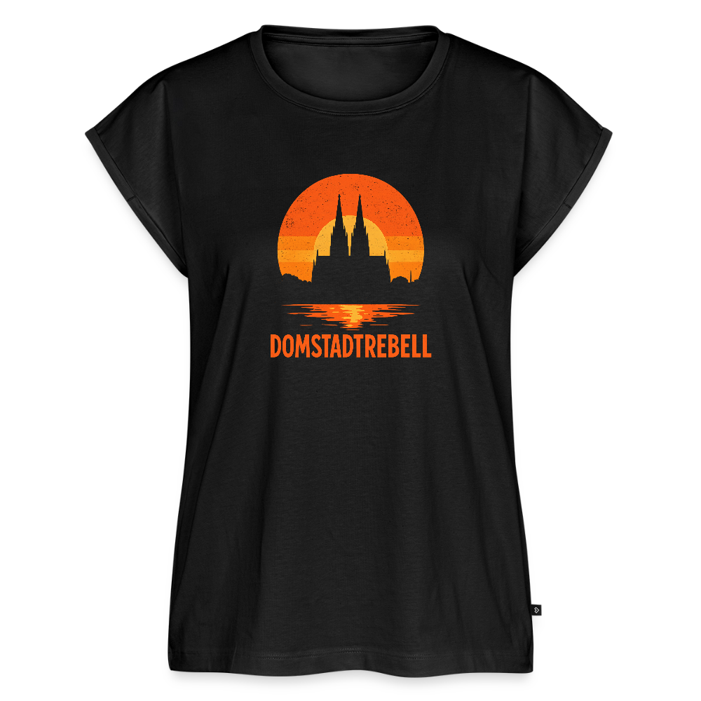 Domstadtrebell Sunset - Frauen T-Shirt mit gerollten Ärmeln - Schwarz