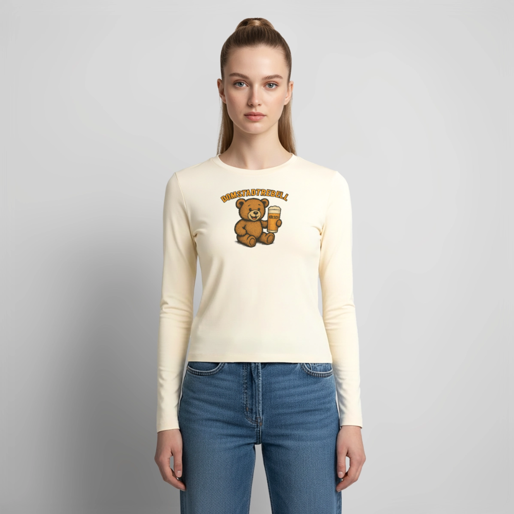 Domstadtrebell Kölschbär  - Frauen Slim Fit Langarmshirt - Creme