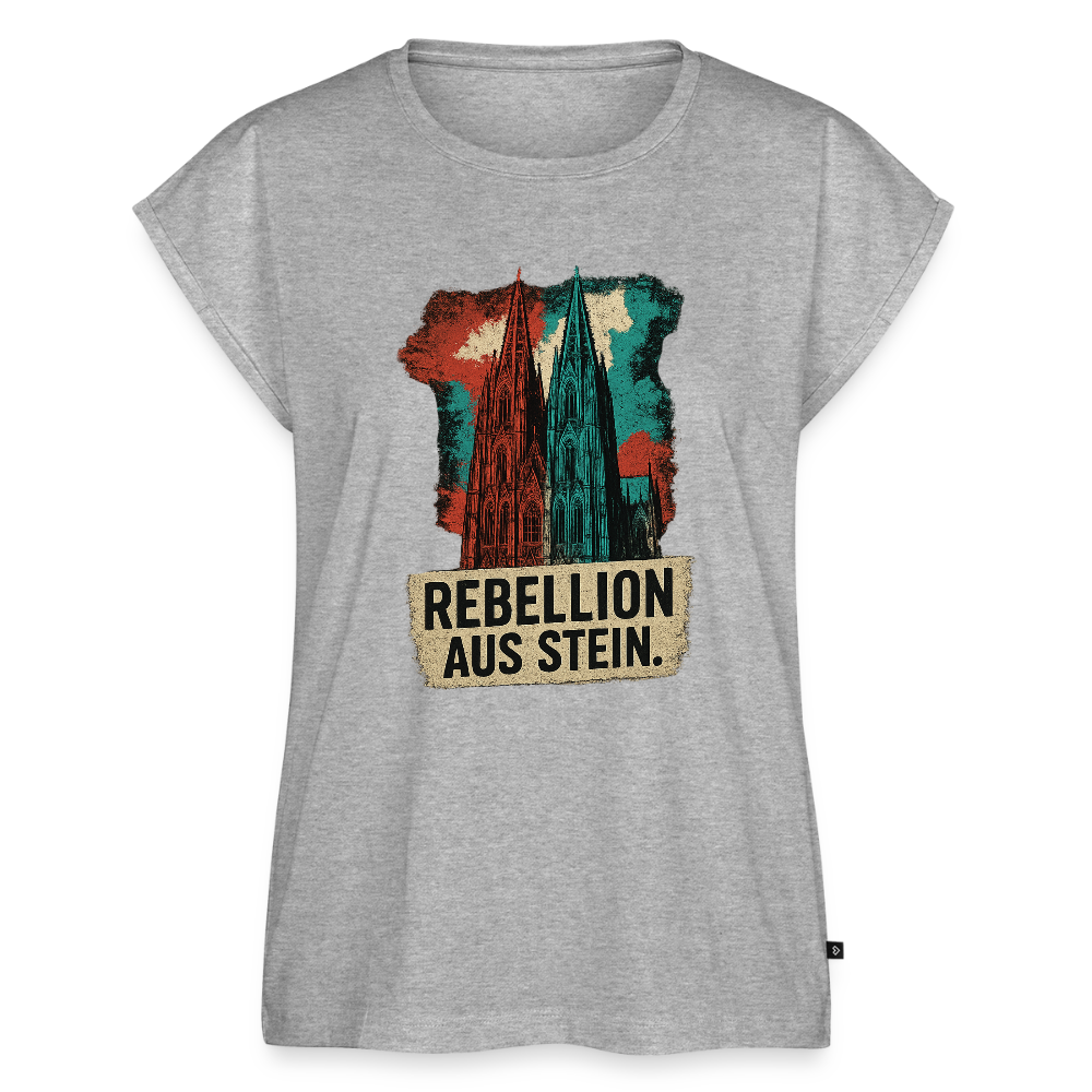 Domstadtrebell - Rebellion aus Stein - Frauen T-Shirt mit gerollten Ärmeln - Grau meliert