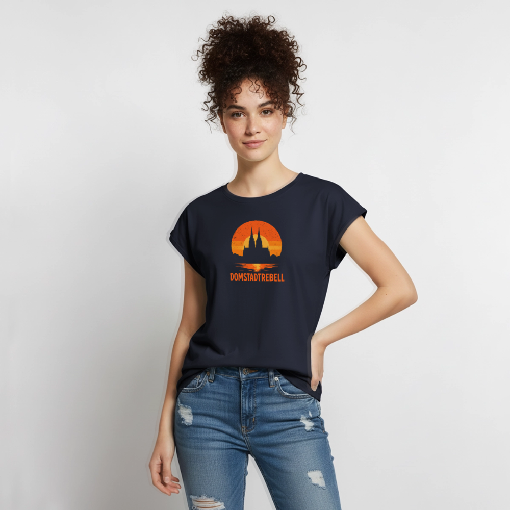 Domstadtrebell Sunset - Frauen T-Shirt mit gerollten Ärmeln - Navy