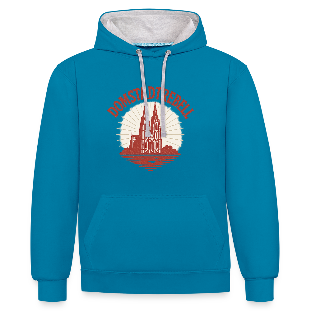Domstadtrebell Kontrast-Hoodie "Dom 1248" - Pfauenblau/Grau meliert
