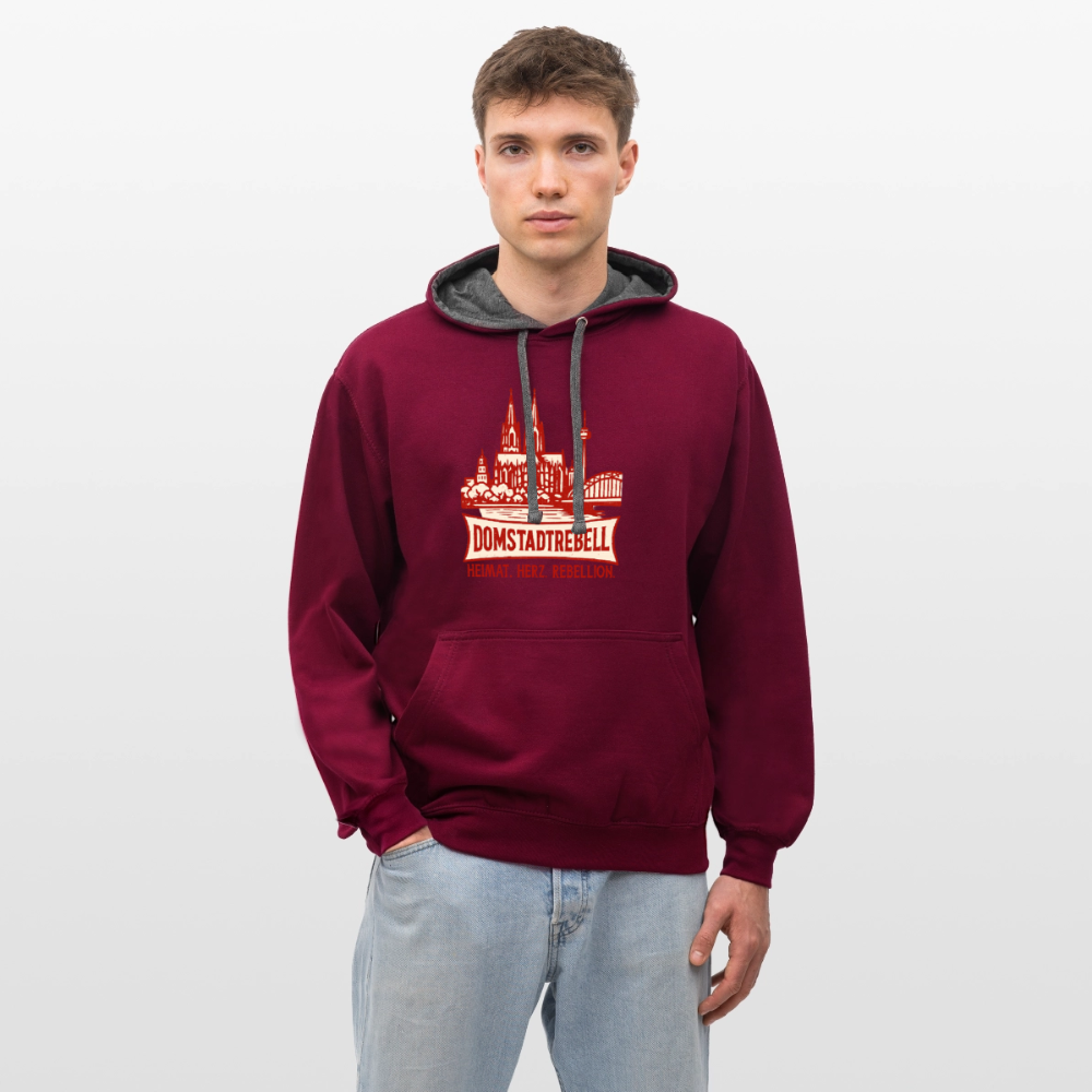Domstadtrebell Kontrast-Hoodie "Heimat.Herz.Rebellion" - Weinrot/Anthrazit