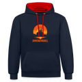 Domstadtrebell – Sunset Horizon Edition | Vintage Köln Kontrast-Hoodie | Kölner Dom im Sonnenuntergang - Navy/Rot