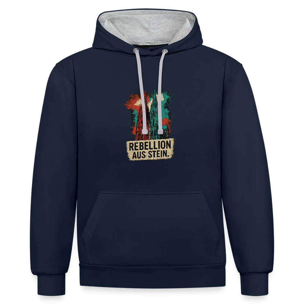 Domstadtrebell Kontrast-Hoodie "Rebellion aus Stein" - Navy/Grau meliert