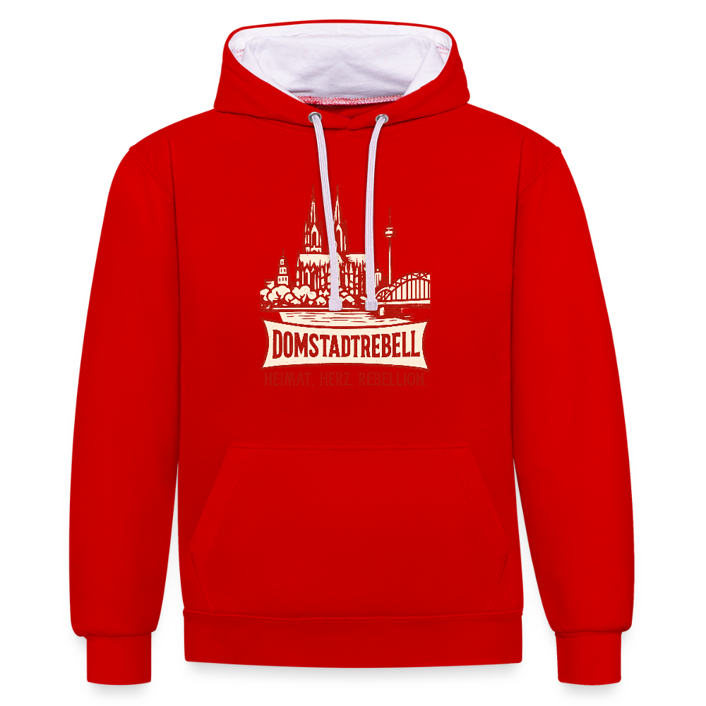 Domstadtrebell Kontrast-Hoodie "Heimat.Herz.Rebellion" - Rot/Weiß