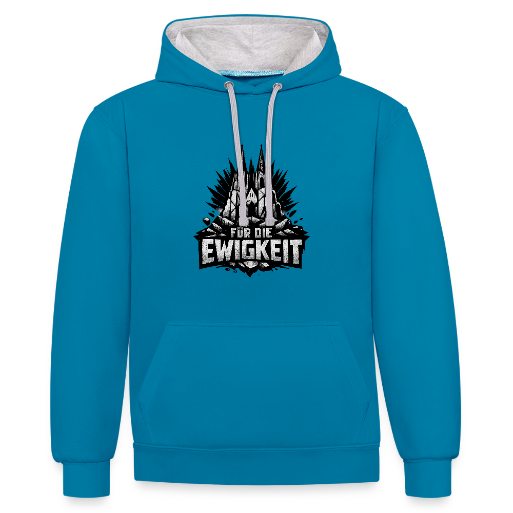 Kontrast-Hoodie Domstadtrebell "Für die Ewigkeit - Pfauenblau/Grau meliert