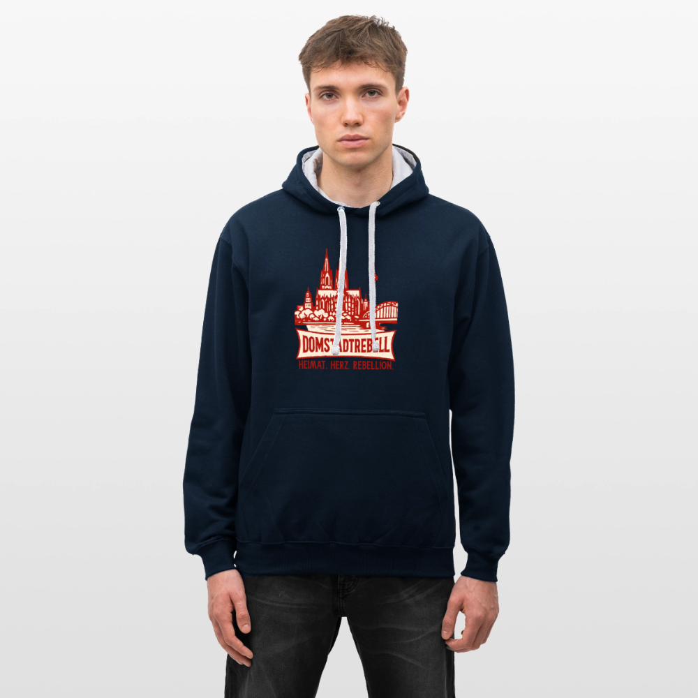 Domstadtrebell Kontrast-Hoodie "Heimat.Herz.Rebellion" - Navy/Grau meliert