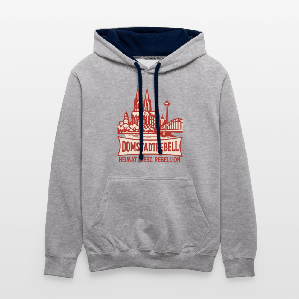 Domstadtrebell Kontrast-Hoodie "Heimat.Herz.Rebellion" - Grau meliert/Navy
