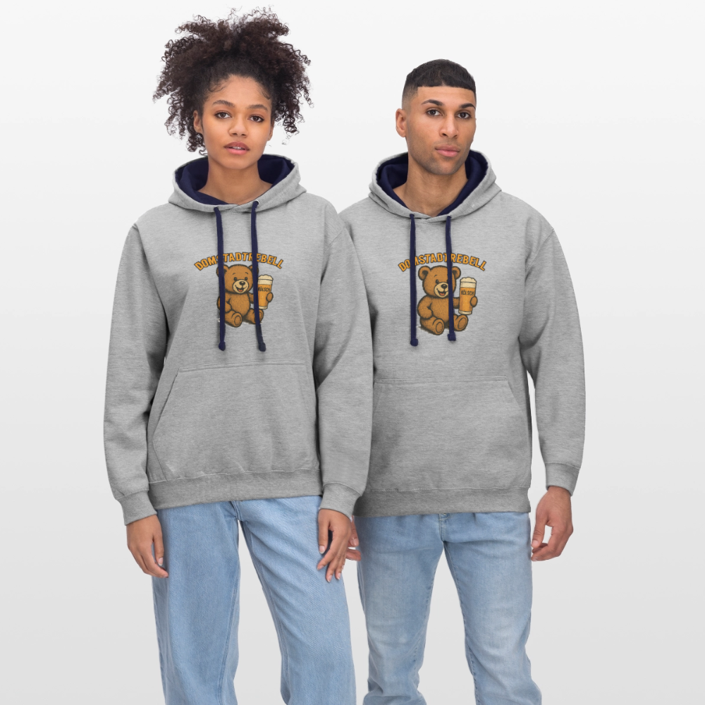 Domstadtrebell Kontrast-Hoodie "Kölschbär" - Grau meliert/Navy