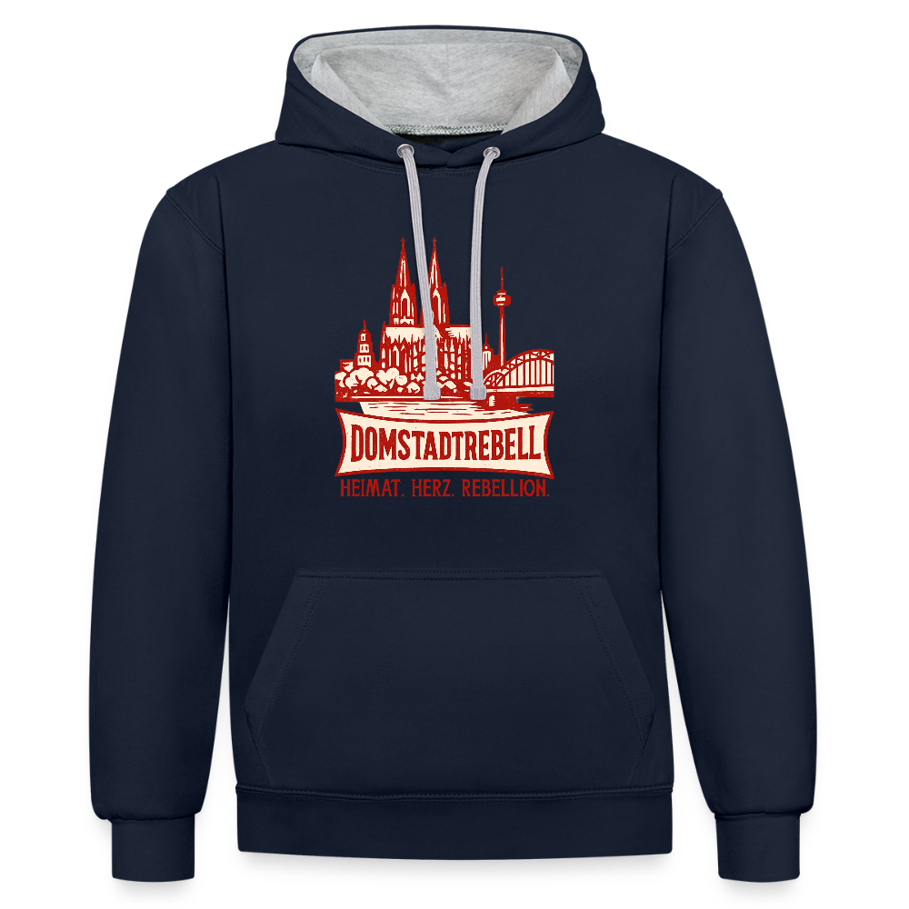 Domstadtrebell Kontrast-Hoodie "Heimat.Herz.Rebellion" - Navy/Grau meliert