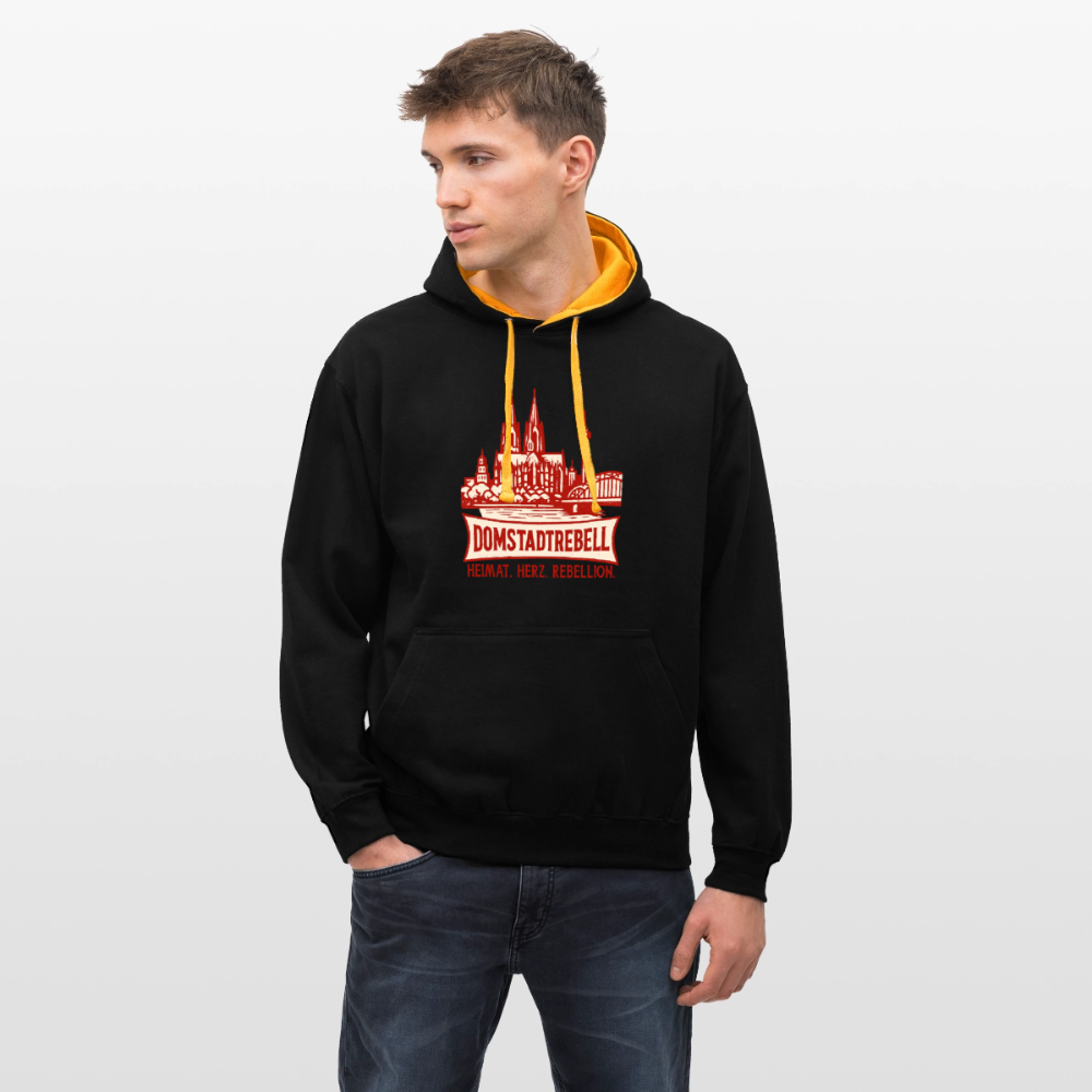 Domstadtrebell Kontrast-Hoodie "Heimat.Herz.Rebellion" - Schwarz/Gold