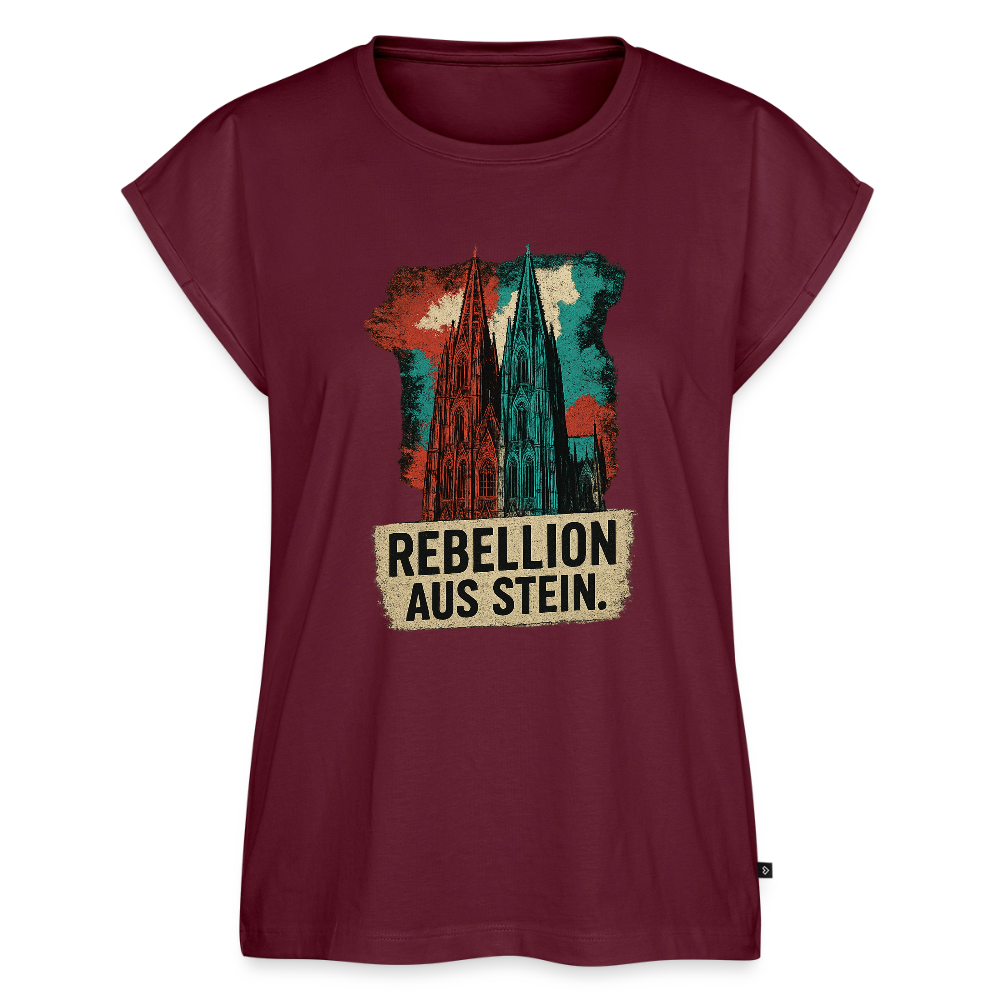 Domstadtrebell - Rebellion aus Stein - Frauen T-Shirt mit gerollten Ärmeln - Burgunderrot