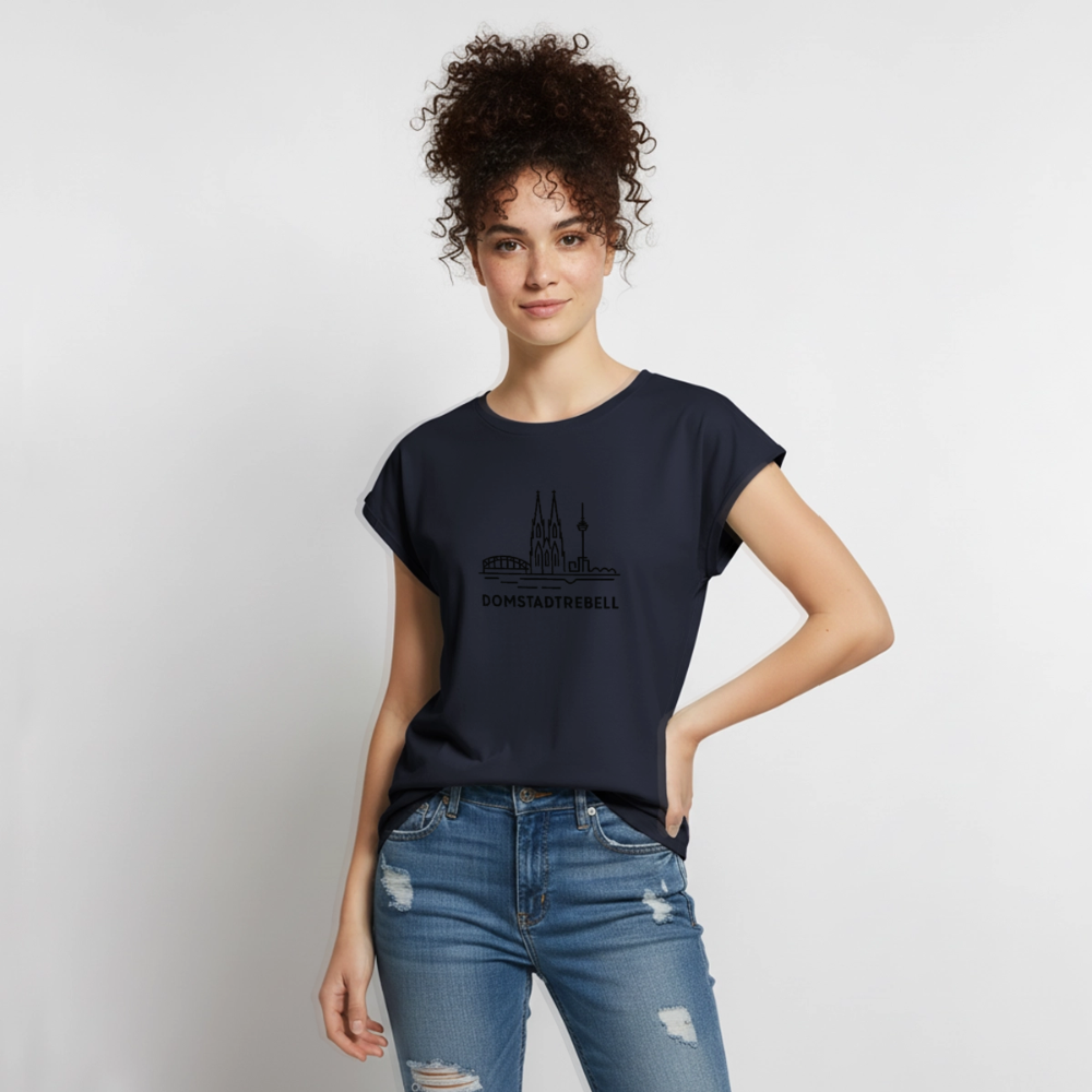 Domstadtrebell - Frauen T-Shirt mit gerollten Ärmeln - Navy