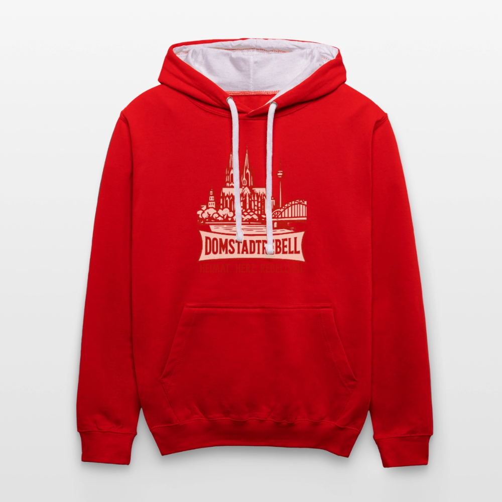 Domstadtrebell Kontrast-Hoodie "Heimat.Herz.Rebellion" - Rot/Weiß