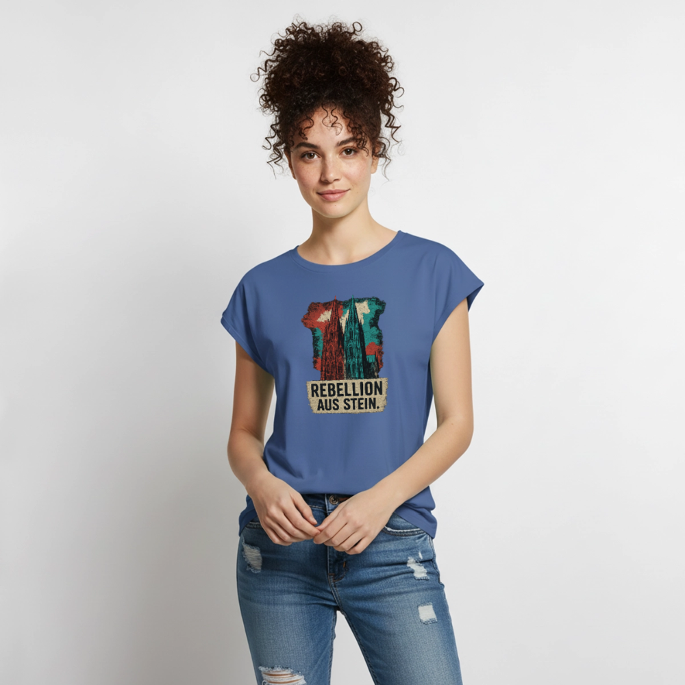Domstadtrebell - Rebellion aus Stein - Frauen T-Shirt mit gerollten Ärmeln - Taubenblau