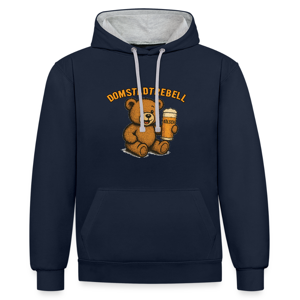 Domstadtrebell Kontrast-Hoodie "Kölschbär" - Navy/Grau meliert
