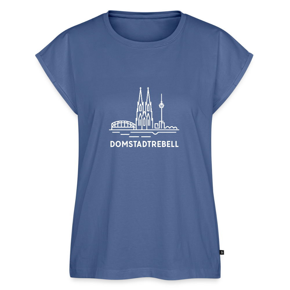 Frauen T-Shirt mit gerollten Ärmeln - Taubenblau