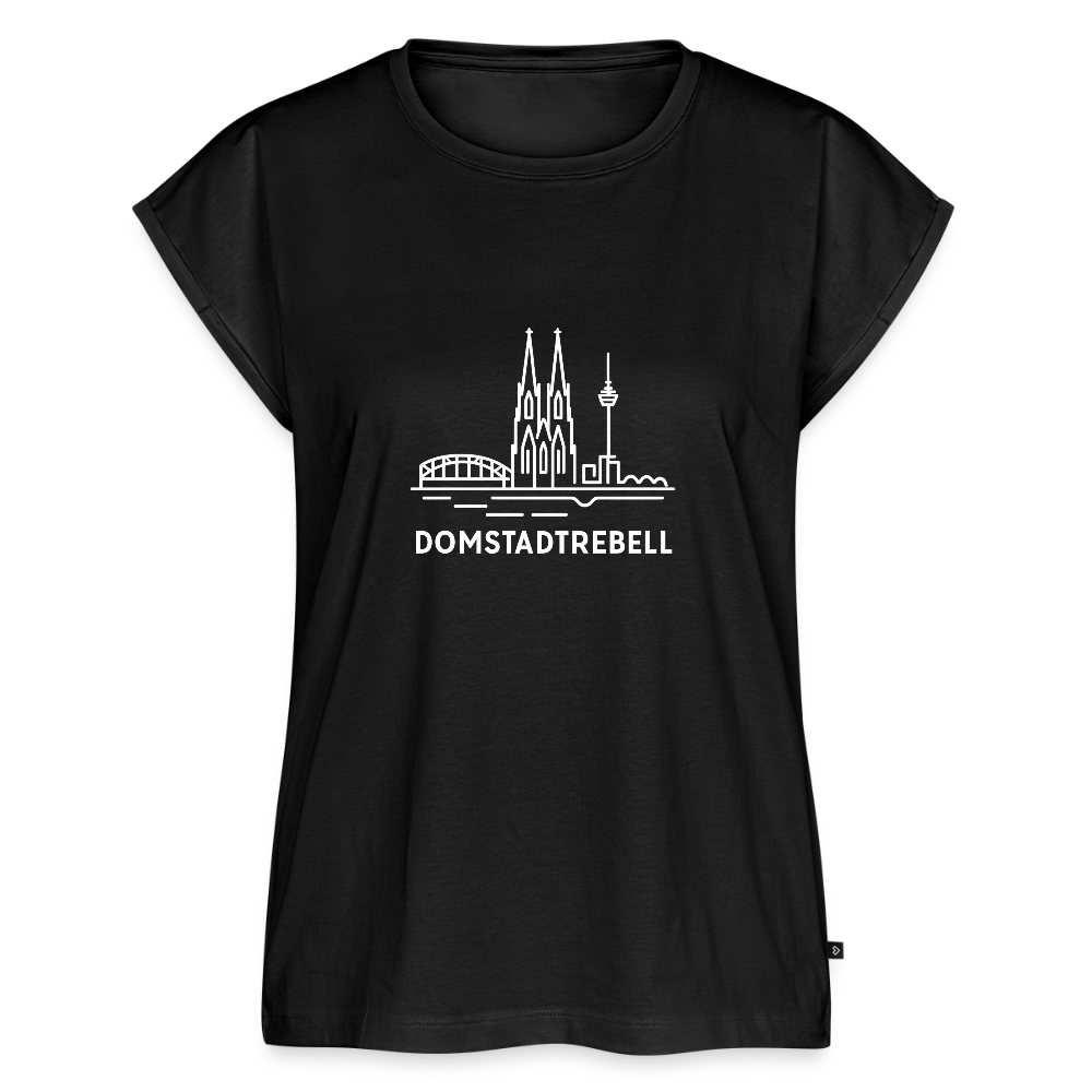 Frauen T-Shirt mit gerollten Ärmeln - Schwarz