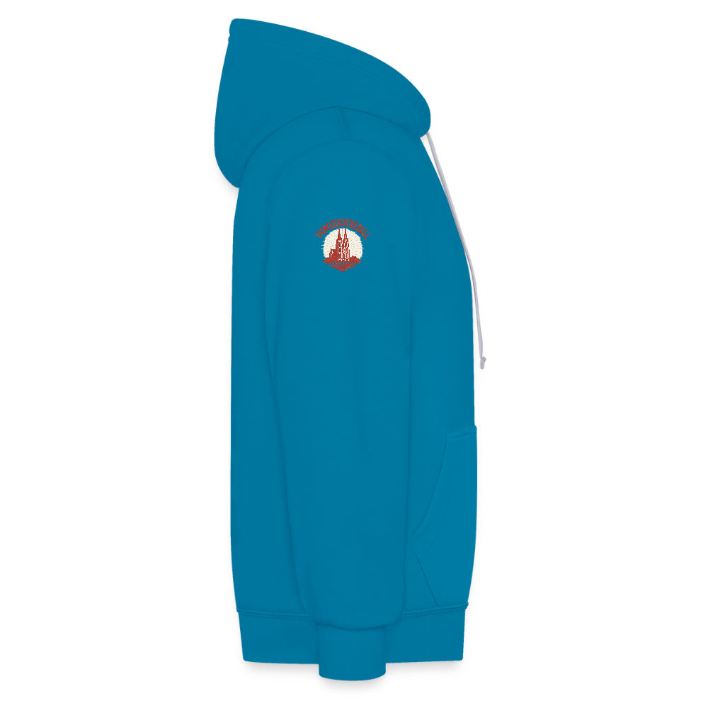 Domstadtrebell Kontrast-Hoodie "Dom 1248" - Pfauenblau/Grau meliert