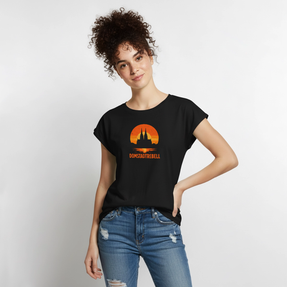 Domstadtrebell Sunset - Frauen T-Shirt mit gerollten Ärmeln - Schwarz