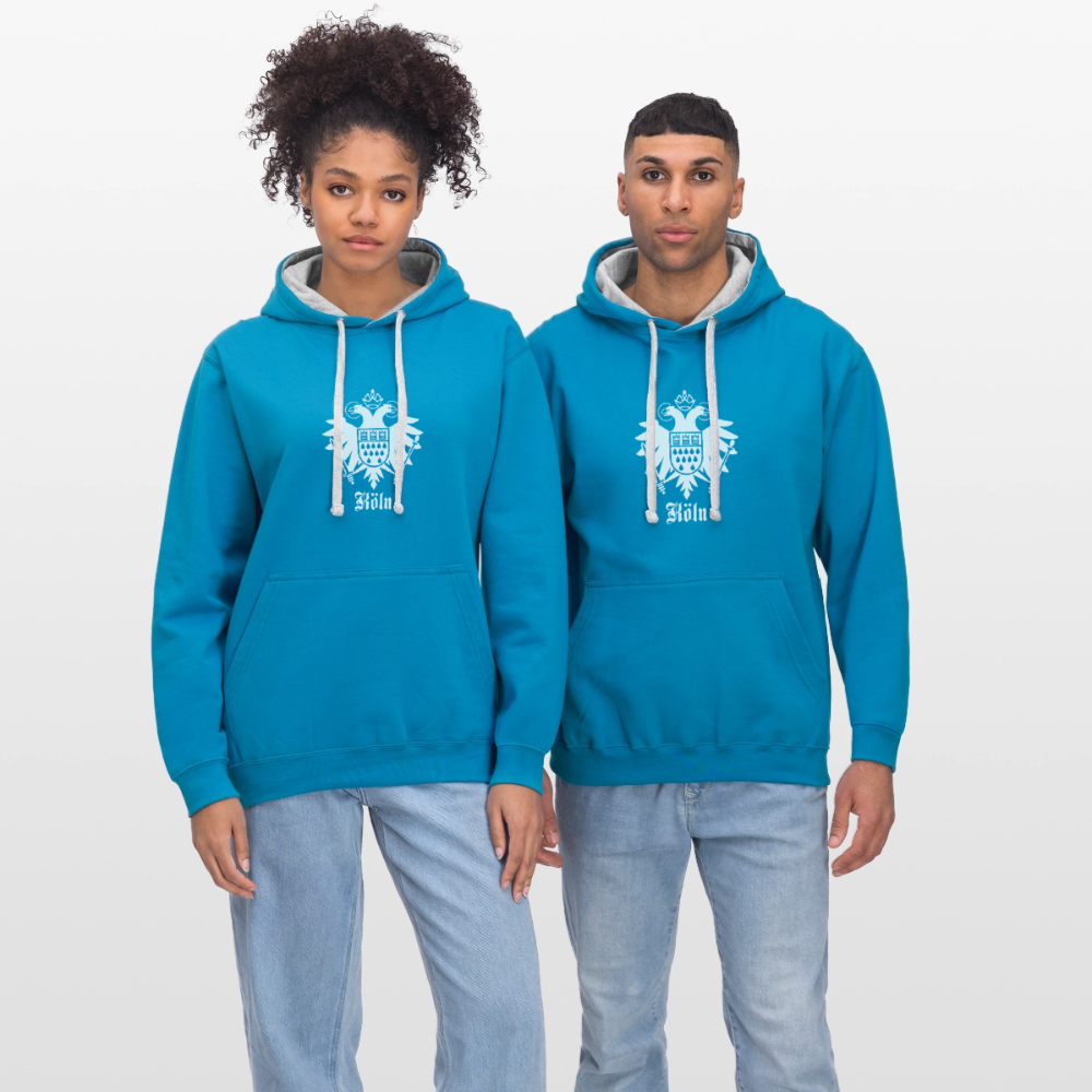 Domstadtrebell Kontrast-Hoodie "Köln Wappen" - Pfauenblau/Grau meliert