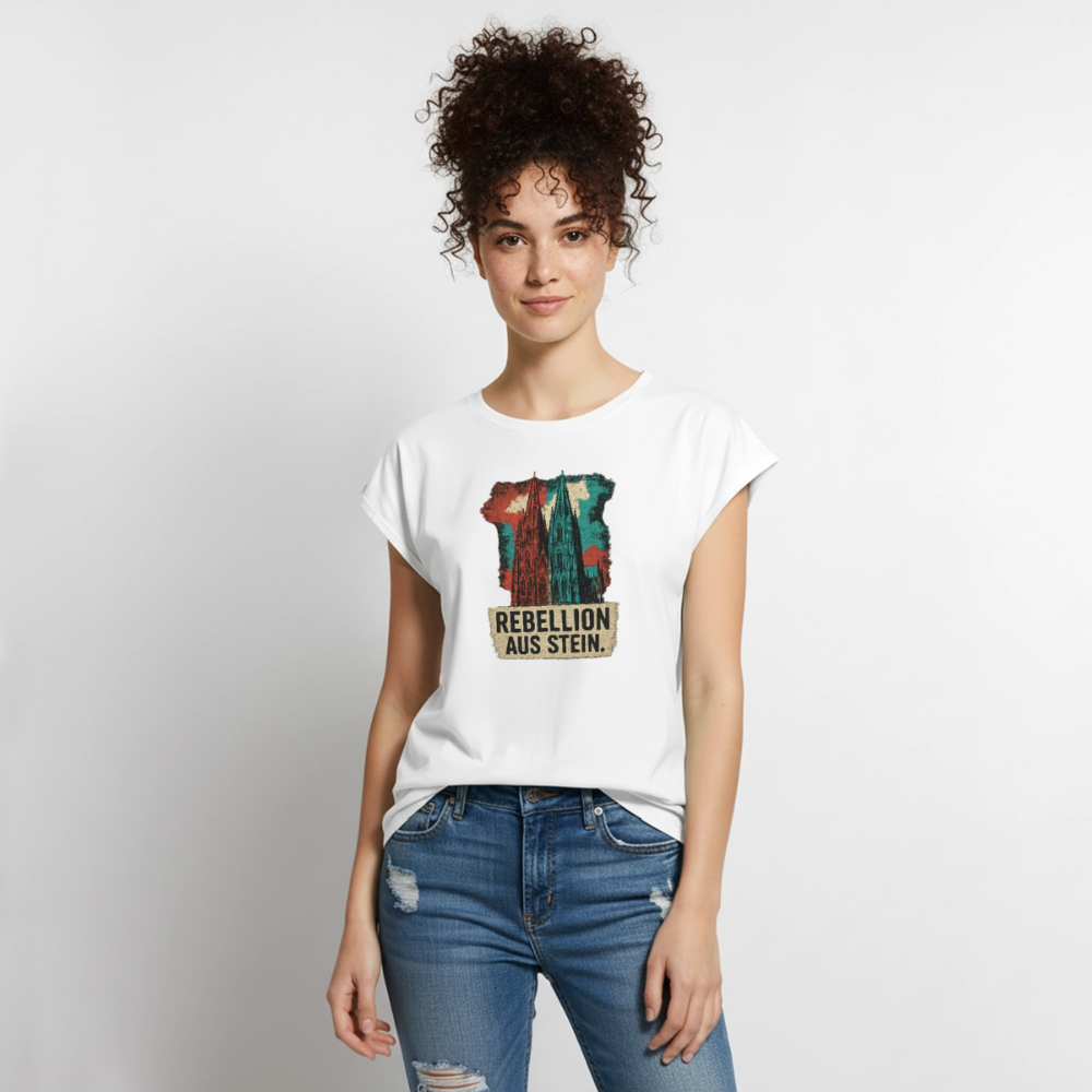 Domstadtrebell - Rebellion aus Stein - Frauen T-Shirt mit gerollten Ärmeln - Weiß