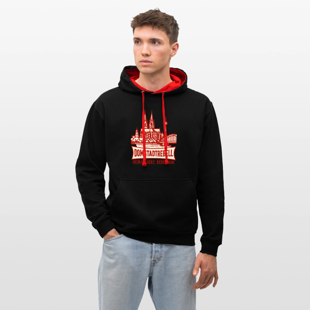 Domstadtrebell Kontrast-Hoodie "Heimat.Herz.Rebellion" - Schwarz/Rot