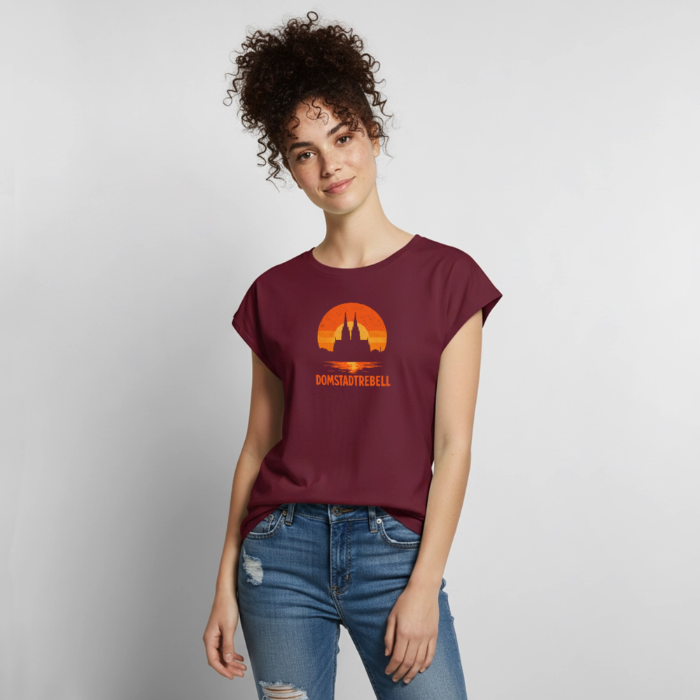 Domstadtrebell Sunset - Frauen T-Shirt mit gerollten Ärmeln - Burgunderrot