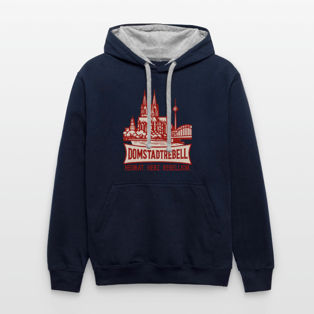 Domstadtrebell Kontrast-Hoodie "Heimat.Herz.Rebellion" - Navy/Grau meliert