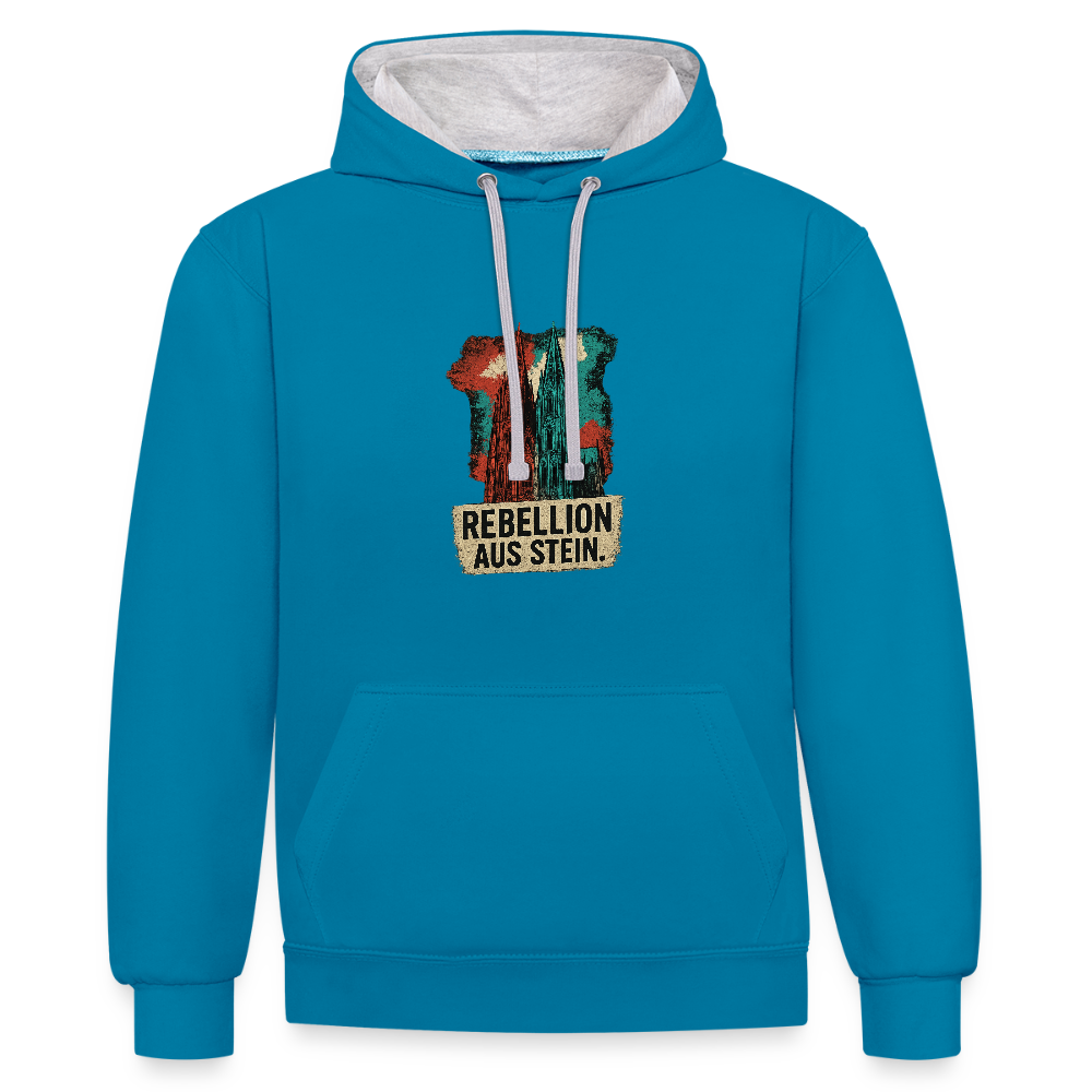 Domstadtrebell Kontrast-Hoodie "Rebellion aus Stein" - Pfauenblau/Grau meliert