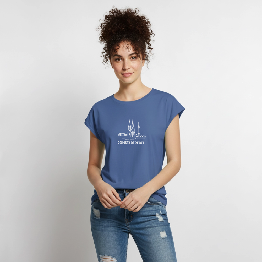 Frauen T-Shirt mit gerollten Ärmeln - Taubenblau