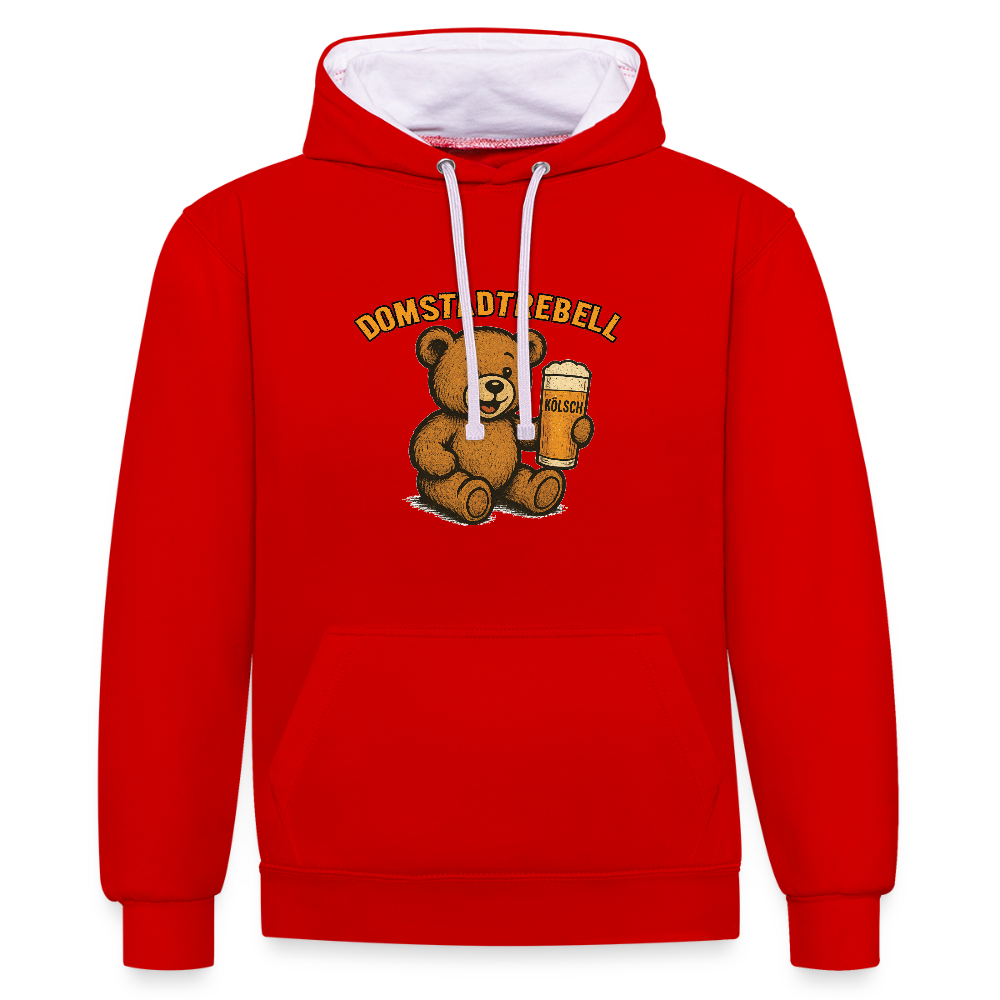 Domstadtrebell Kontrast-Hoodie "Kölschbär" - Rot/Weiß