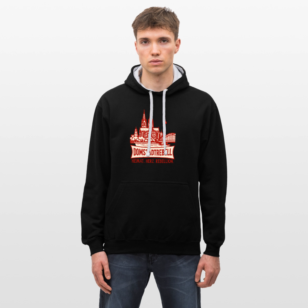 Domstadtrebell Kontrast-Hoodie "Heimat.Herz.Rebellion" - Schwarz/Grau meliert